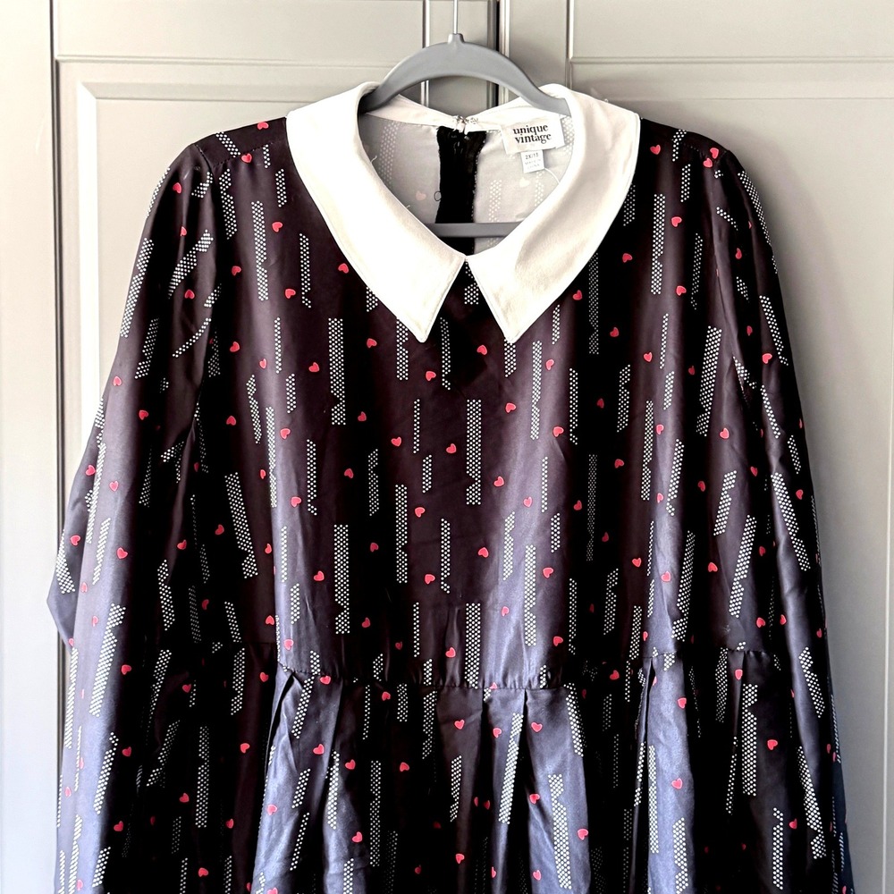 Unique Vintage Peggy Black Red Heart Peter Pan Collar Babydoll Dress,2X/18 (New) - Picture 4 of 9